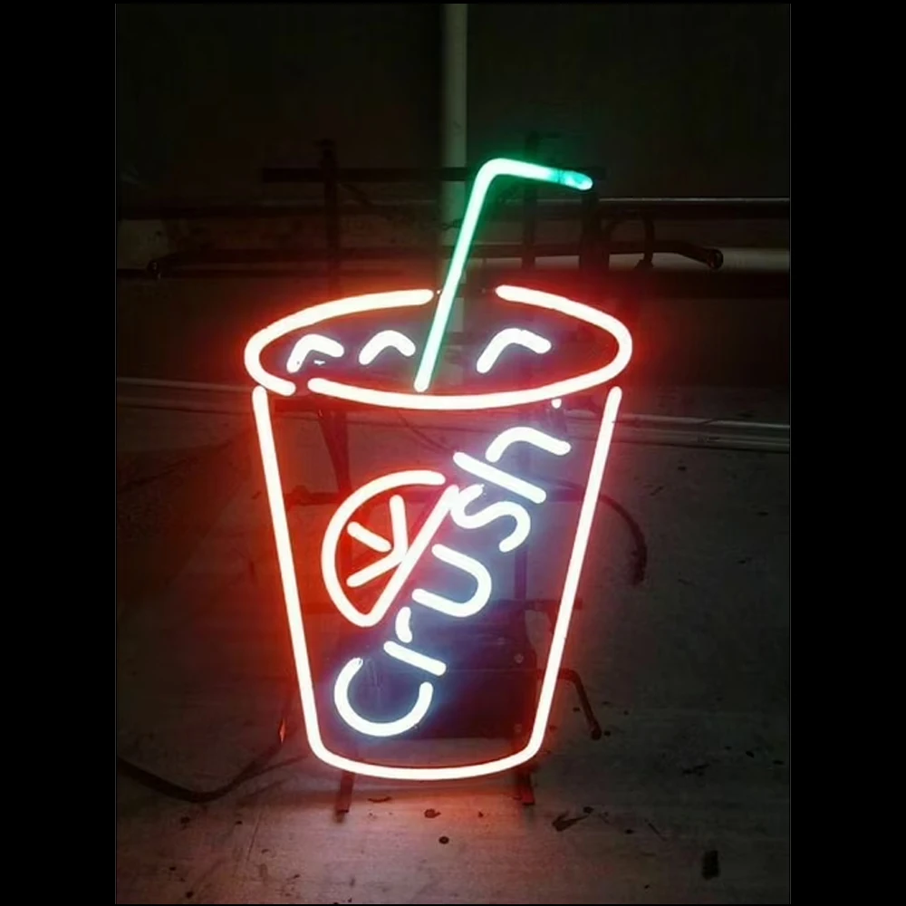 

Cold Drink Soda Crush Lemon Neon Light Sign Custom Handmade Real Glass Tube Drink Bar Store Advertise Room Decor Display 17"X14"