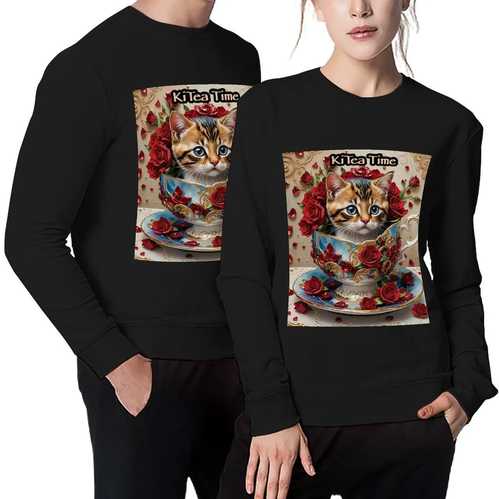 

KiTea Time Tabby Kitten Pullover tracksuit men men clothes mens clothes aesthetic clothing hooded sweatshirt for men