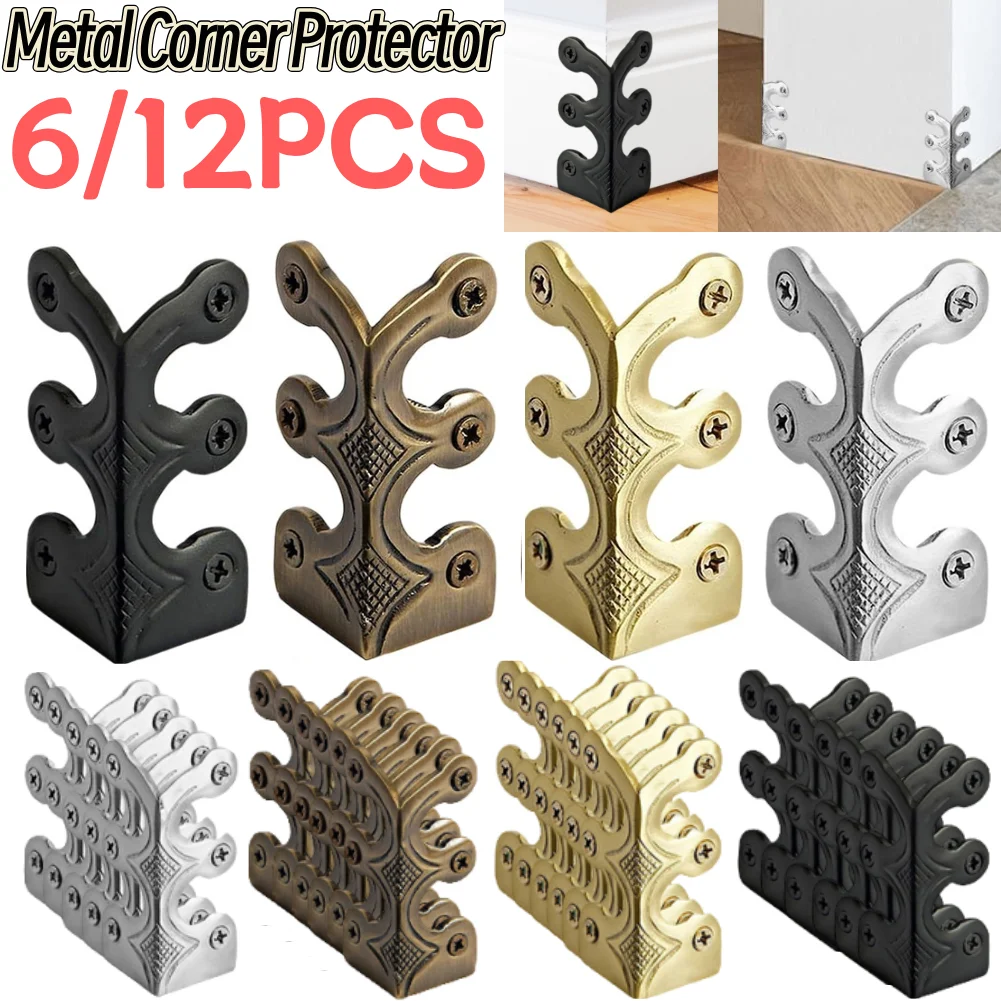 6/12PCS Vintage Iron Skiffers Iron Skirting Board Corner Protectors Corner Brackets for Jewelry Wooden Box Antique Furniture