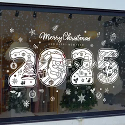 2025 Merry Christmas Window Sticker New Year Electrostatic Glass Sticker Santa Claus Snowflake DIY Decal Home Room Decorations