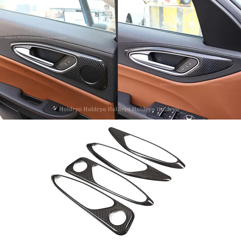 Dry Carbon Fiber Inner Door Handle Panel Trim Cover For Alfa Romeo Giulia 2017up