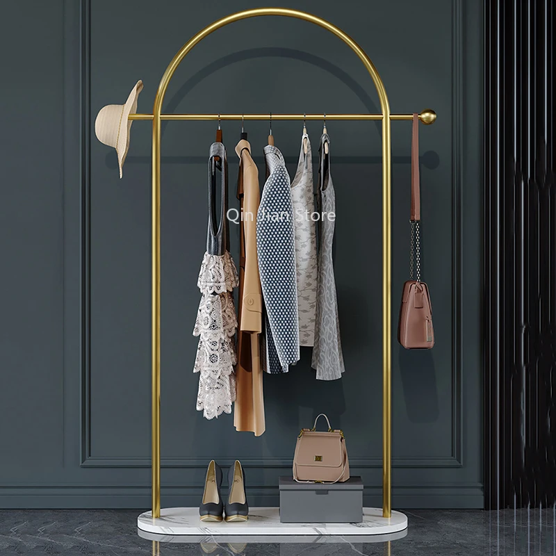 

Nordic Golden Clothes Rack Heavy Duty Standing Arch Glamm Floor Standing Clothes Rack Display Designer Perchero Home Decoration