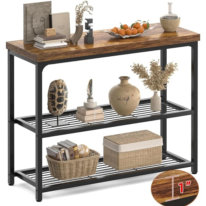 

Table with Storage Industrial Narrow Entryway Table with Mesh Shelves Sofa Table Behind Couch for Hallway Foyer Living Room