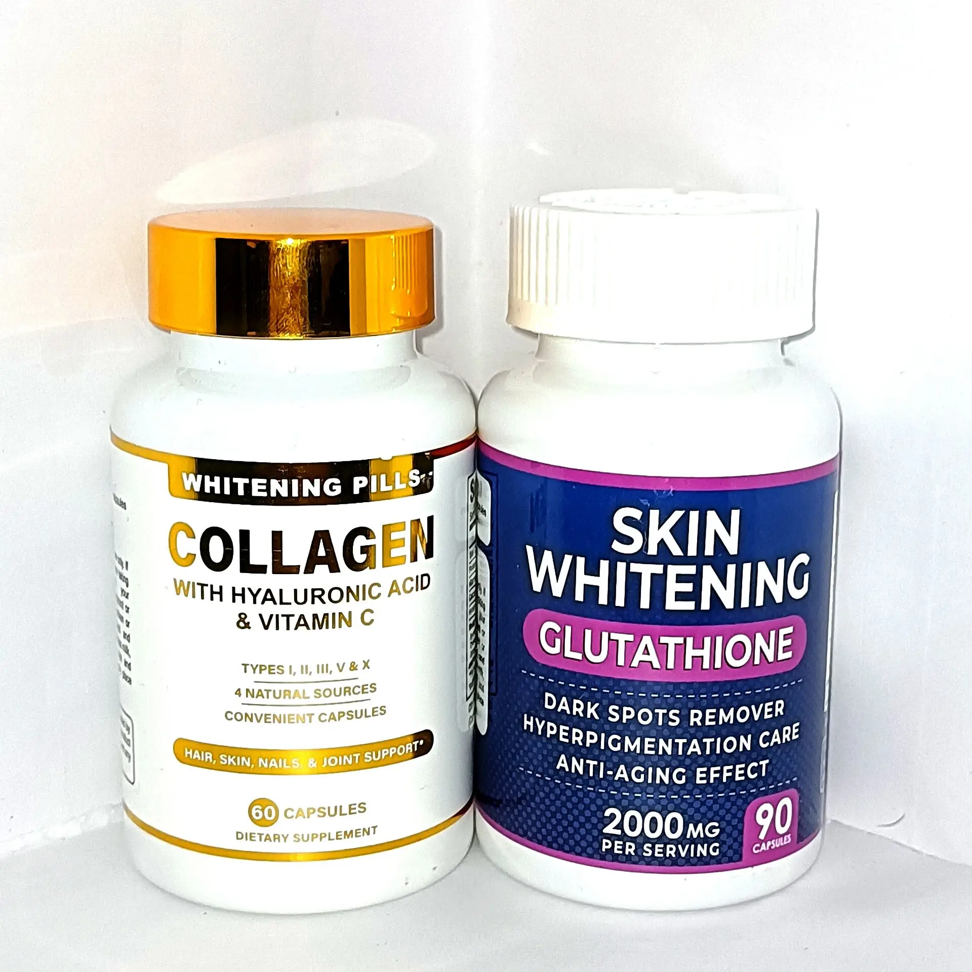 2 Pcs (glutathione Whitening Capsules+collagen Peptide Capsules) To Improve Skin Aging Anti-aging Remove Black Spot Health Food