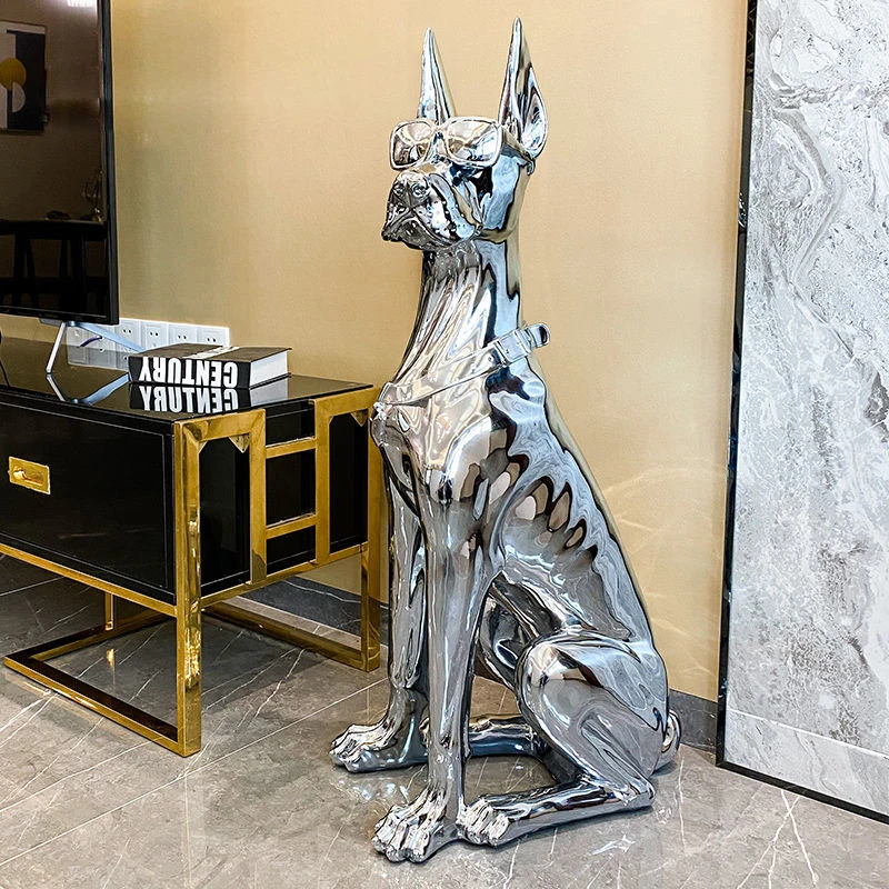 Light Luxury Doberman Dog 70/90/100CM Living Room Ornaments Nordic Floor Decoration Beside TV Cabinet Landing Sculpture