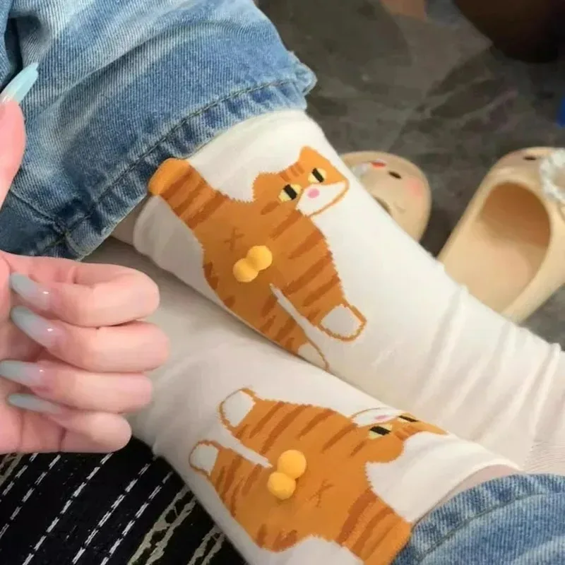 かわいい猫靴下黒/白面白い猫綿の靴下通気性ソフトソックスガール女性ノベルティストッキングかわいいギフト靴下セット