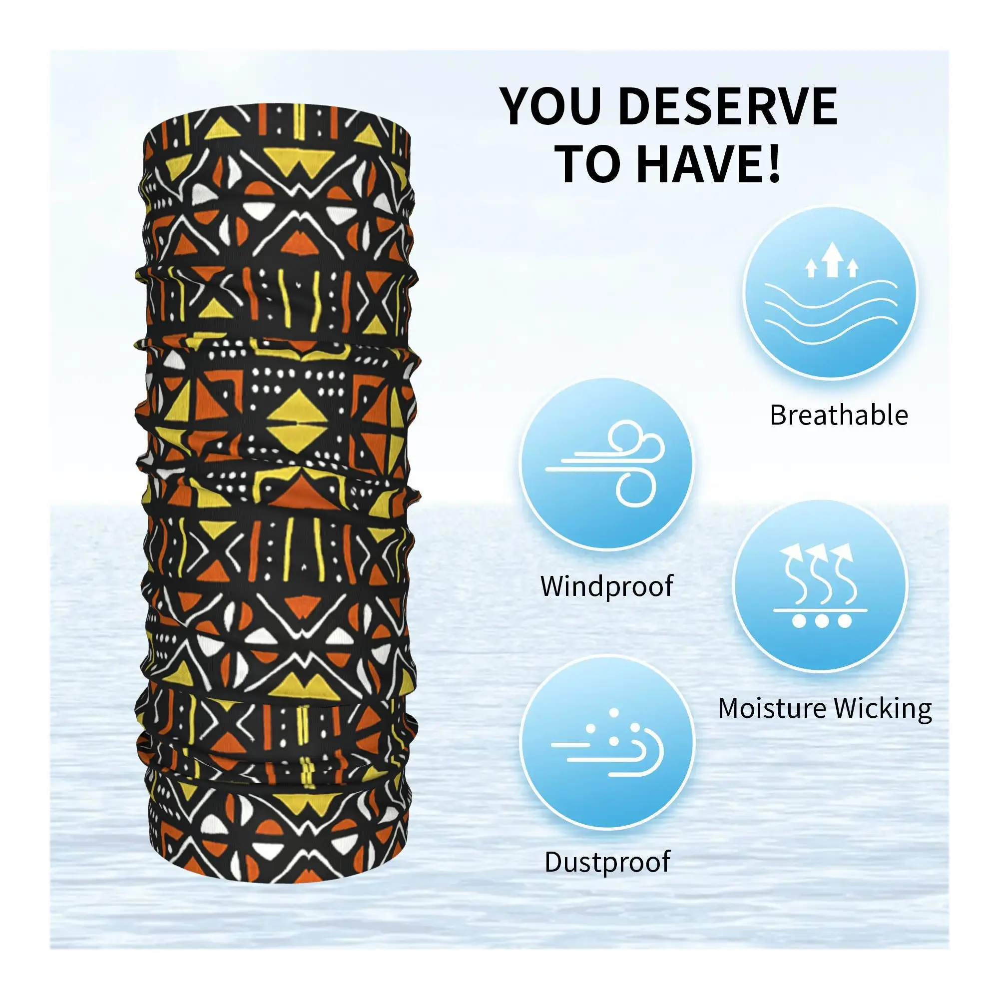 아프리카 Bogolan Mudcloth 패턴 두건 목 커버 인쇄 된 매직 스카프 다용도 머리띠 러닝 남여 성인 빨 수 있음