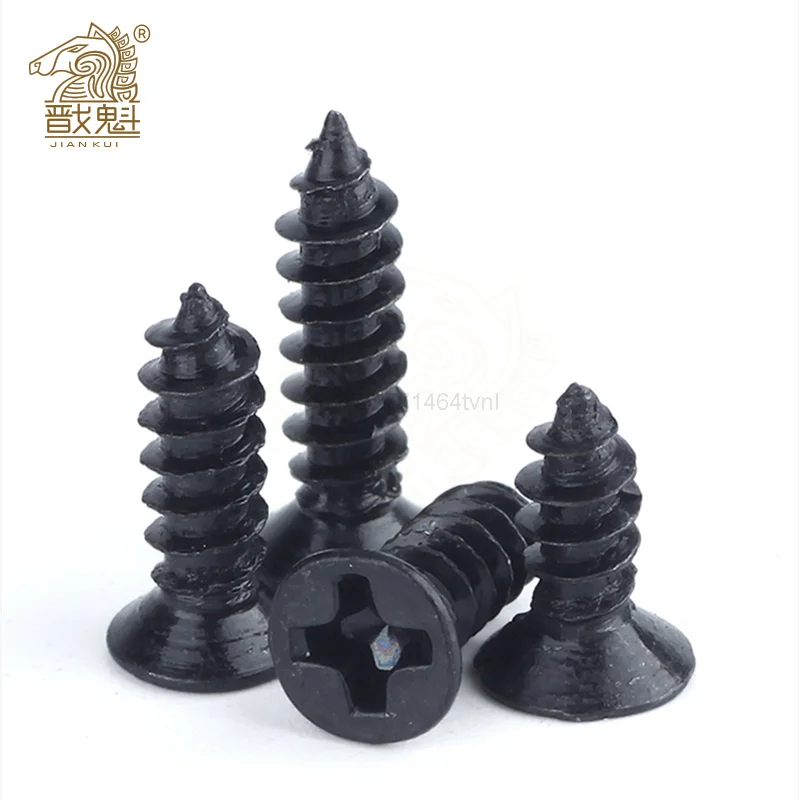 100pcs M2 M2.6 M3 M3.5 Black Steel Mini Micro Small Phillips Flat Countersunk Head Cross Round Pan Head Self-tapping Wood Screw