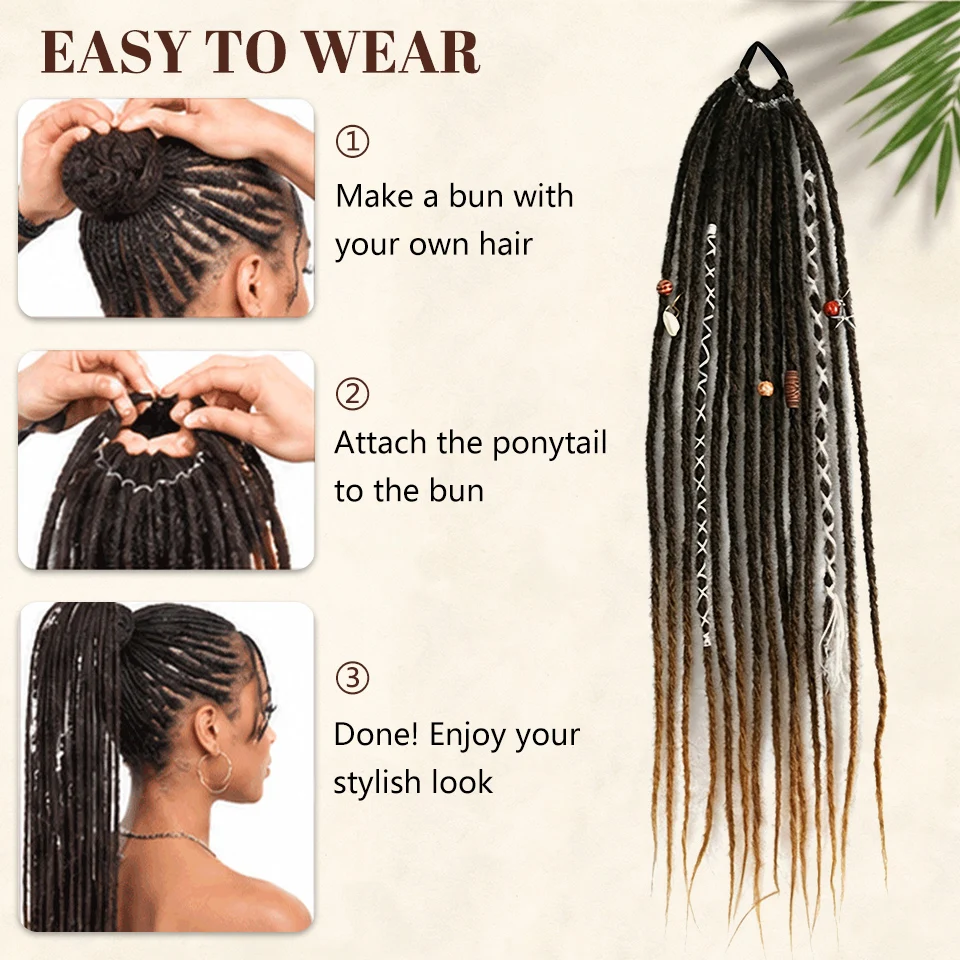 24 inch rubber band style Bohemian woven beads matte dirty braid color rope ponytail suitable for women's daily parties image 4