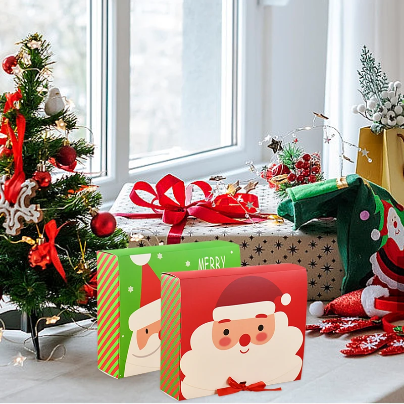 Caixa De Papel De Embalagem De Presente De Natal, Grande Vermelho, Verde, Papai Noel, Bolo, Cookies, Decoração, Presentes De Brinde