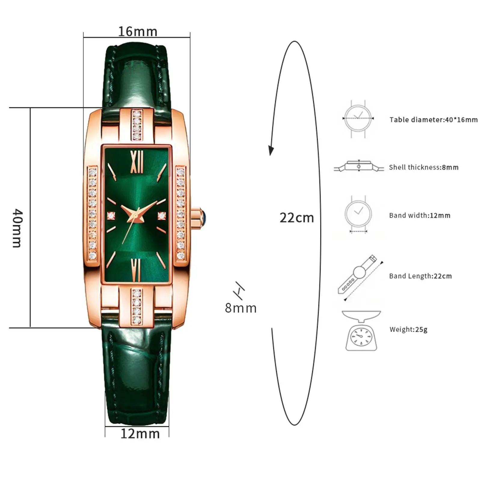 WOKAI Orologio da polso al quarzo verde con cintura da donna retrò classico casual di alta qualità Orologio rettangolare Orologio da polso per abbigliamento da studente per ragazze