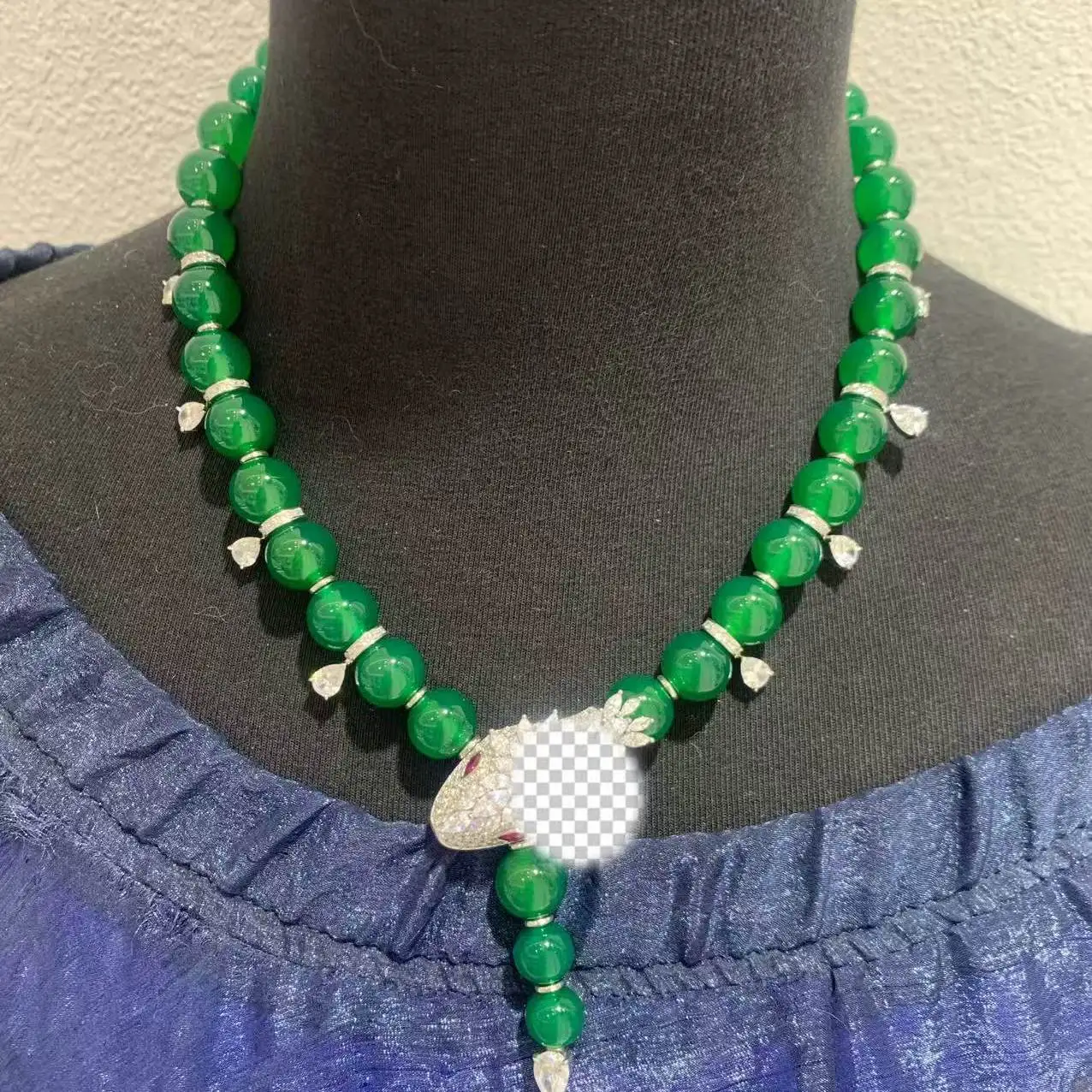 green agate necklace snake style 925 sterling silver with cubic zircon fine women jewelry