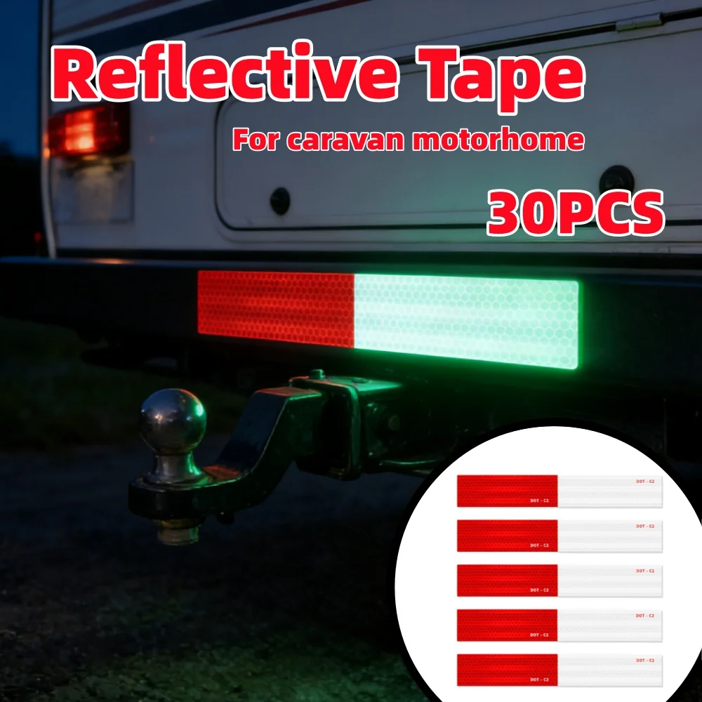 30Pcs Reflective Tape Adhesive Tape White-Red Strips Car Waterproof Safety Reflectors Sticker Warning Tape For Caravan Trailers