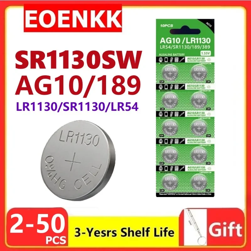 2-50mAh AG10 SR1130 LR1130 189 Button Pilas Batteries 389 LR54 L1131 389A 1.5V Alkaline Coin Cell For Clock Watch Battery