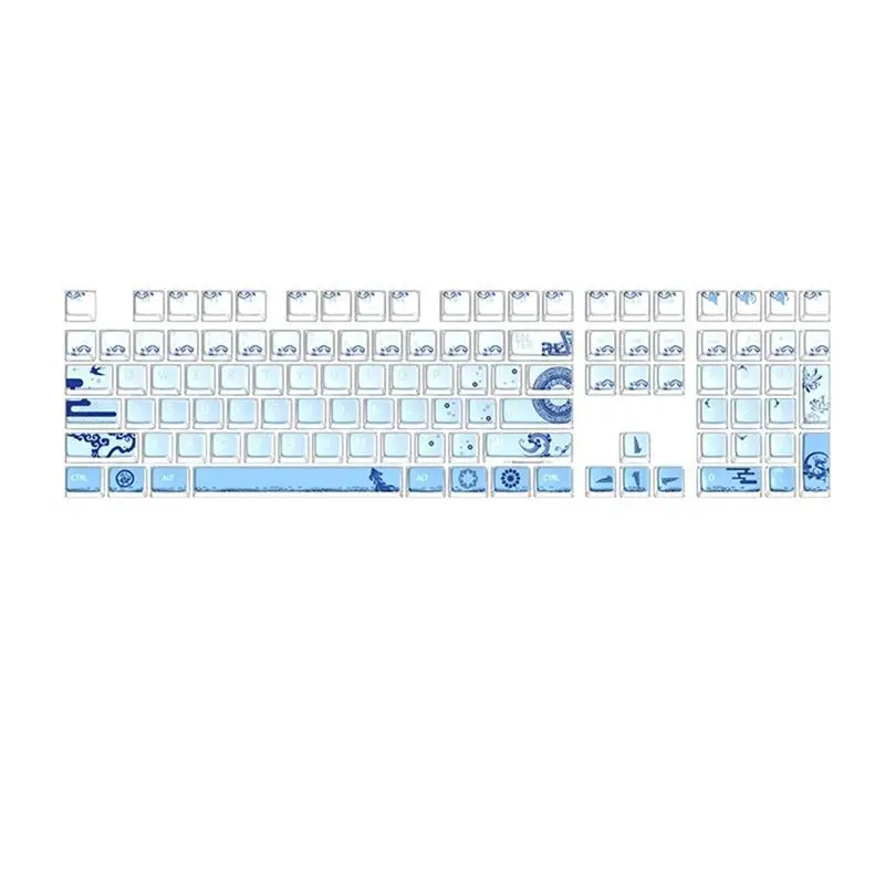 Transparent Blue And White Porcelain Theme Keycaps PBT ASA Profile Gaming Key Caps For Mechanical Keyboard Accessories