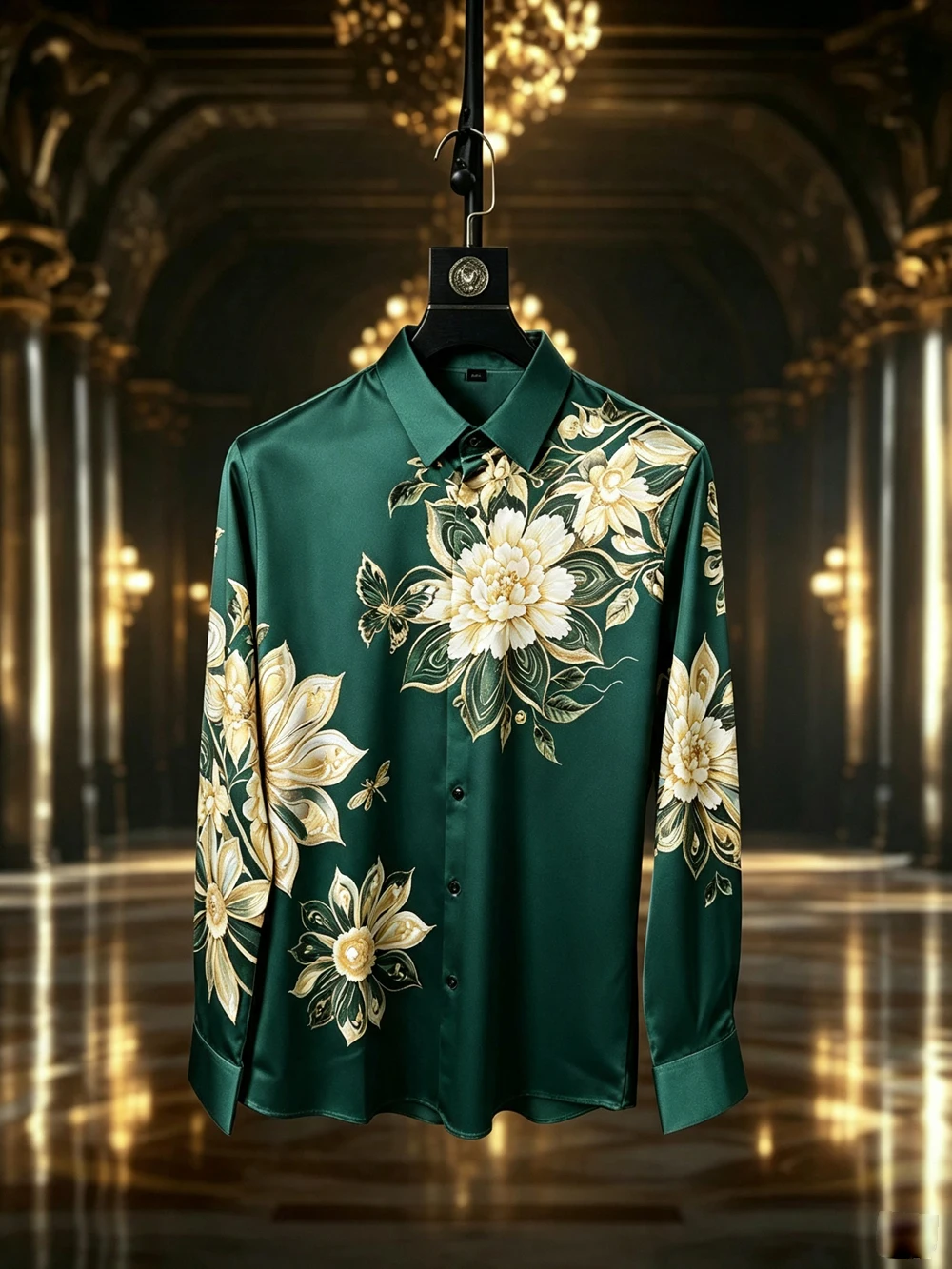 2026 Men's Light Luxury Silk-Feel Polyester Long Sleeve Shirt Extra Large Flower 3D Printed Shirt Festival Party Gift for Men