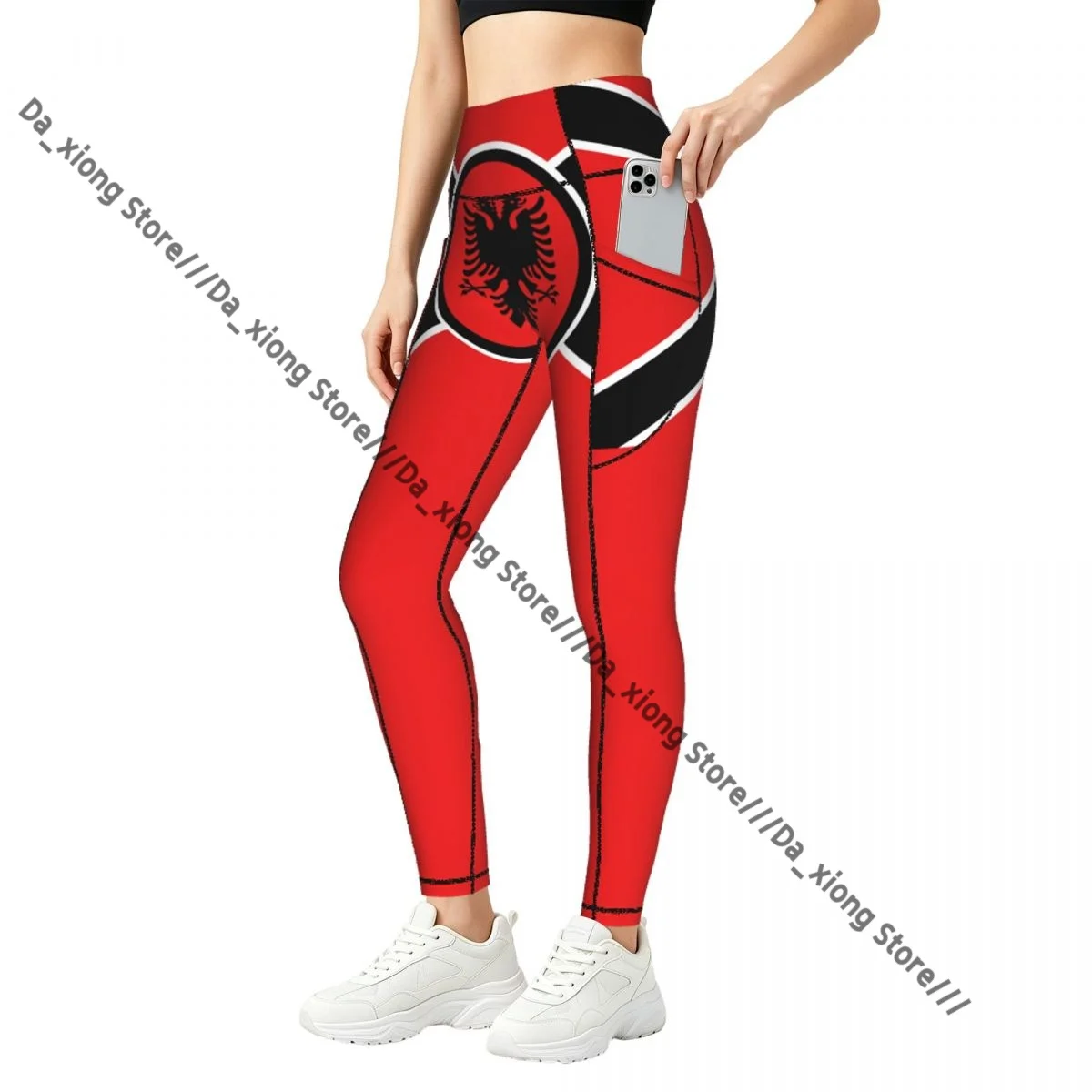 

Albanian Flag Print Women Yoga Pants With Pockets Stretch Slim Fitness Leggings