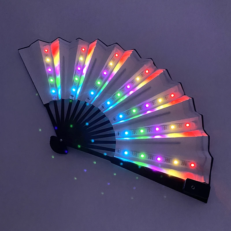 2024 Luminous Chinese Bamboo Folding Fan LED Flashing Fan Glowing Rave Party Props Neon Glowing Fluorescent Fan Home Decoration