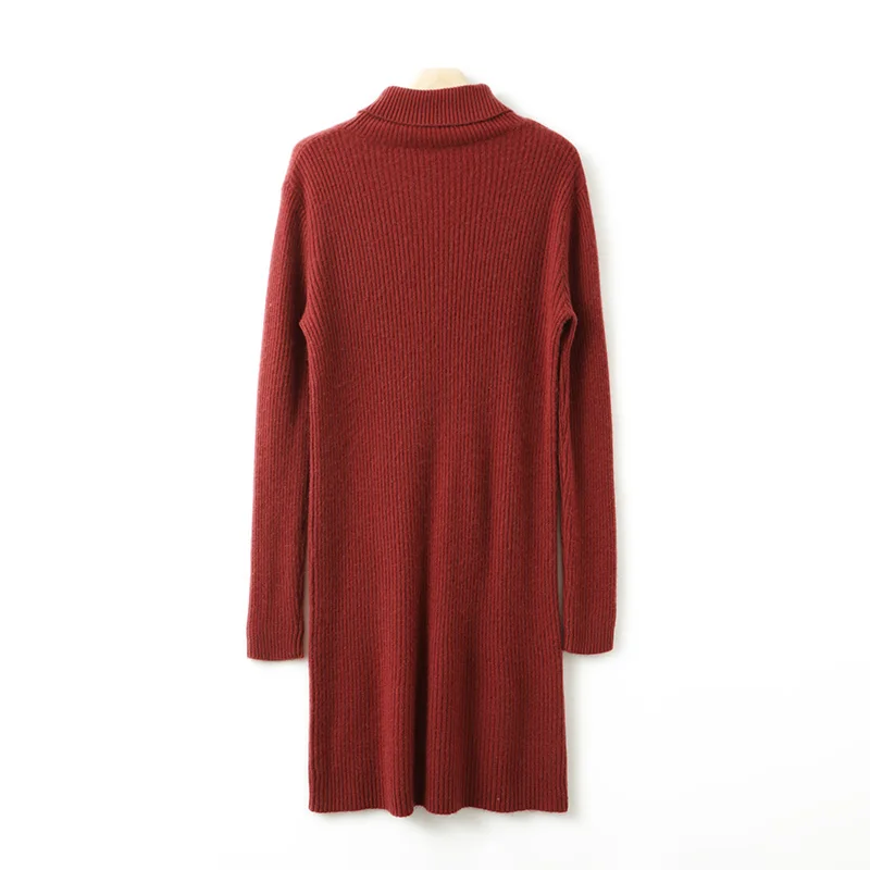 100% Wool Knitting Dress For Woman 2024 New Winter Turtleneck Slim Long Dresses Australian Wool Knit Dresses Women Clothes