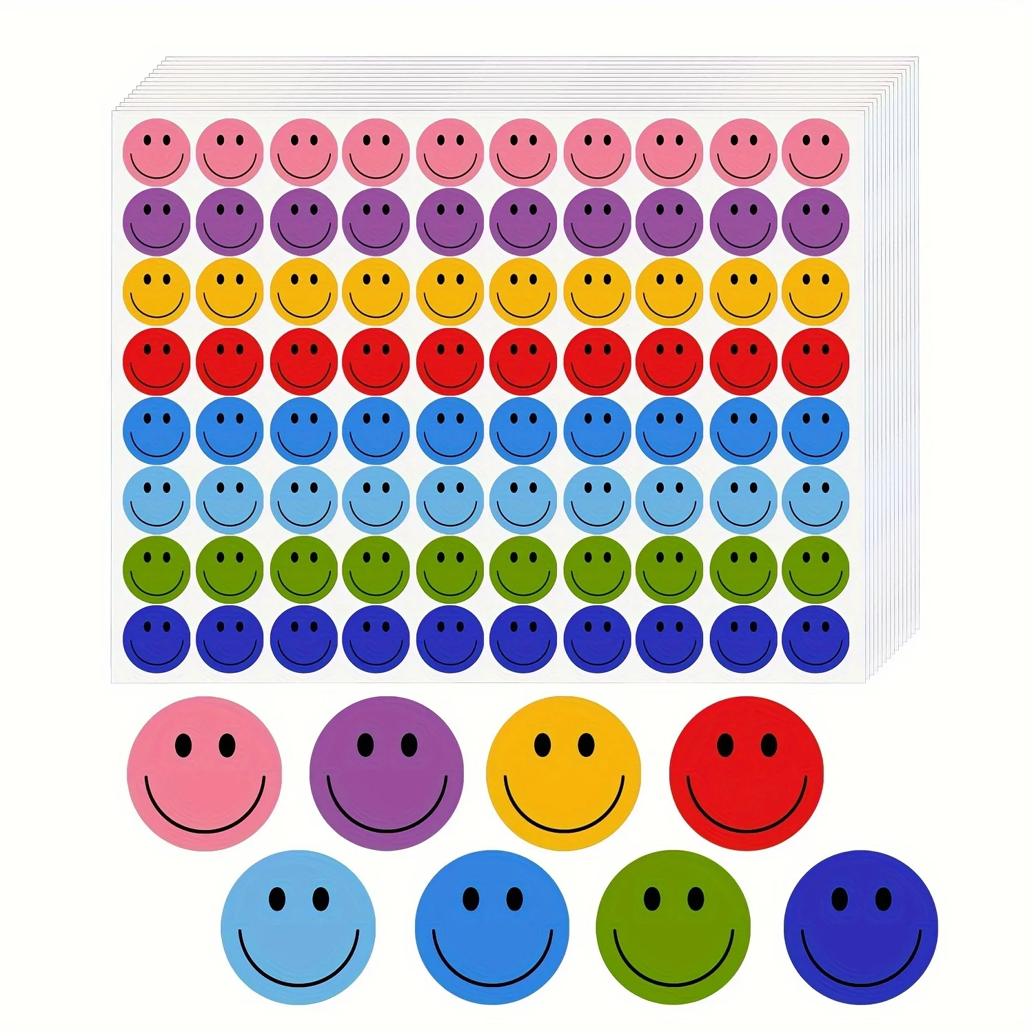 800 Pcs Happy Face Stickers 10 Sheets Stickers Teacher Stickers. 8 colors 1 inch