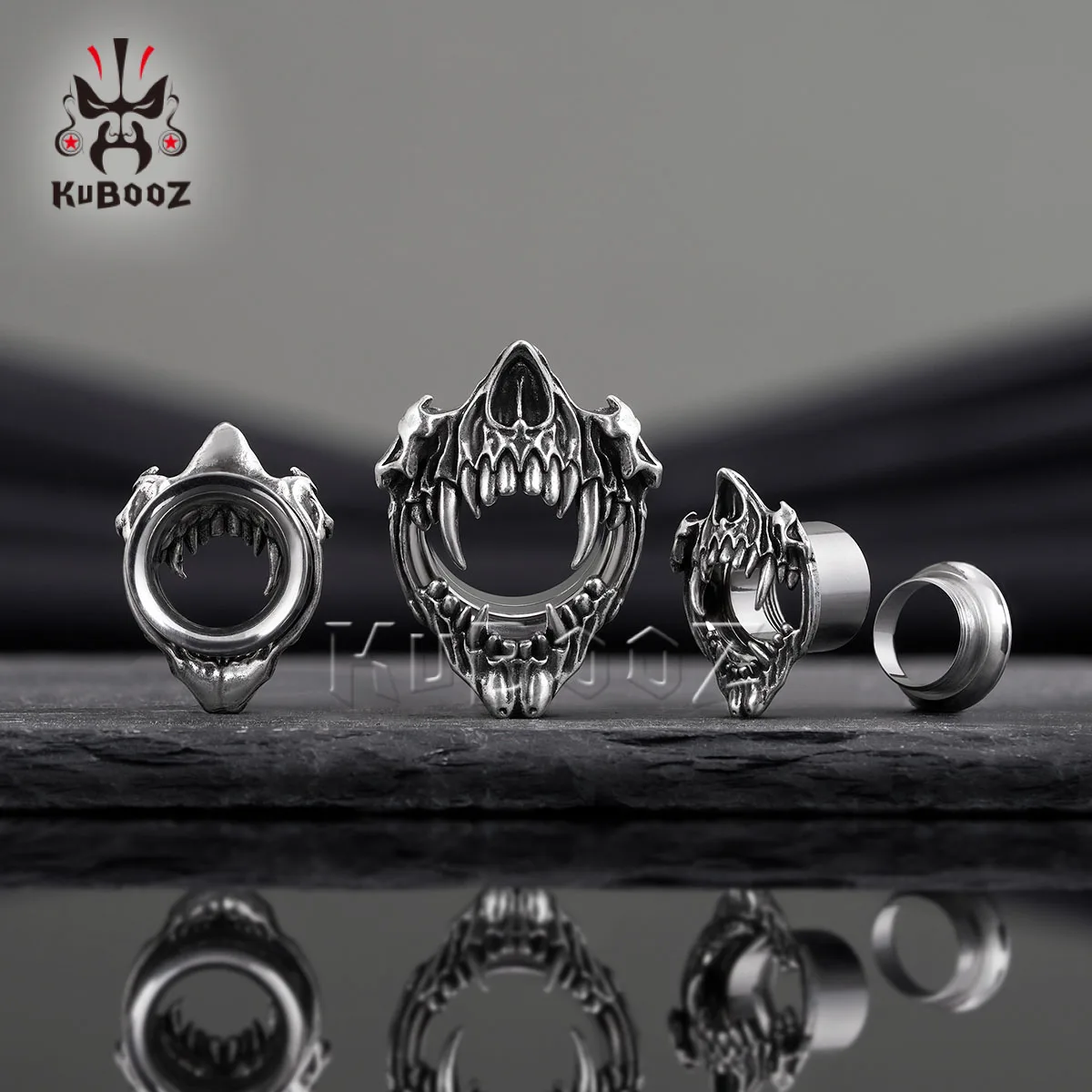 KUBOOZ الشرير مبالغ فيها الأنياب الأذن نفق المقابس الفولاذ المقاوم للصدأ الأذن مقاييس المتوسع مجوهرات للجسم للرجال والنساء 1 زوج