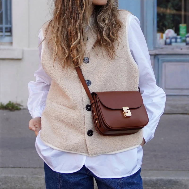 Premium Quality SOEUR Handbag Top-Grain Cowhide Leather Square Bag Tofu-Shaped Bag Single-Shoulder Crossbody Bag