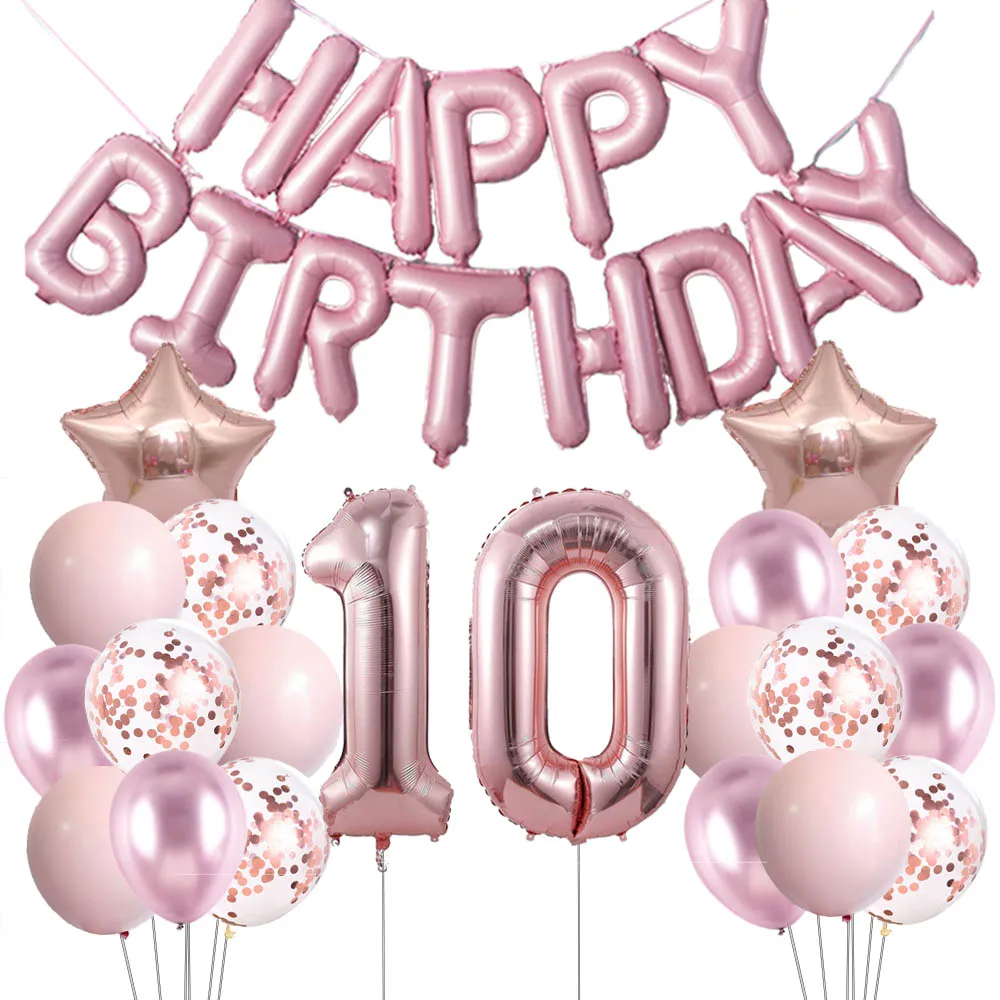 19-teiliges Roségold Geburtstagszahlen-Kombinationsset Folienballons 10.-80. Geburtstag Party-Dekoration für Erwachsene und Kinder