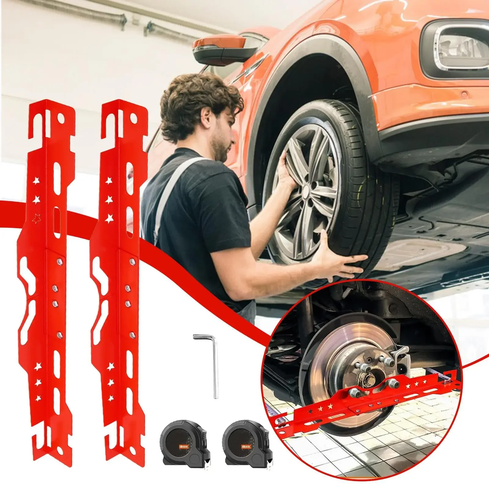 مجموعة أدوات محاذاة عجلة السيارة القابلة للتعديل، أدوات قياس وإصلاح الإطارات، ملحقات الصيانة الاحترافية للعناية بالمركبات #2