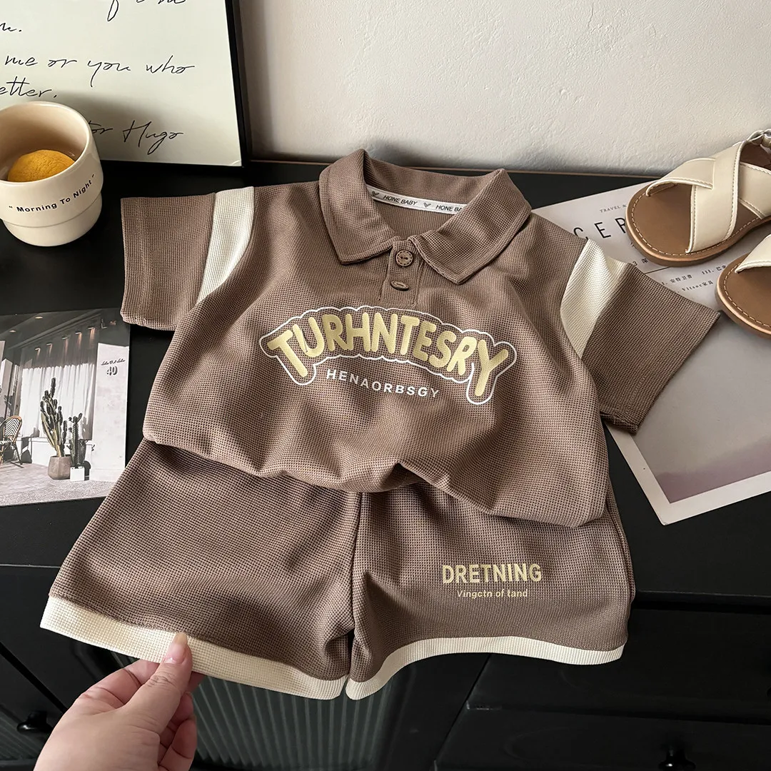 Summer Baby's Sets Waffle Short Sleeved Suit for Boys and Girls Casual Home Wear Children's Clothing