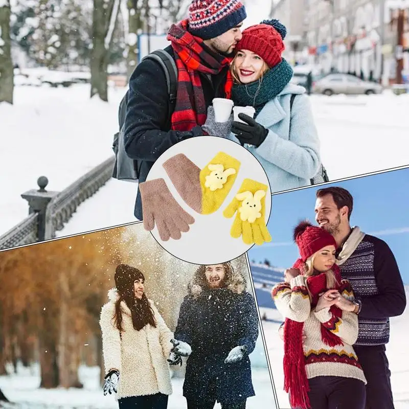 Paar met handhandschoen Winterpaarhandschoen Pluche gebreide cartoonhandschoen Romantisch Valentijnsdagcadeau voor buiten koud weer