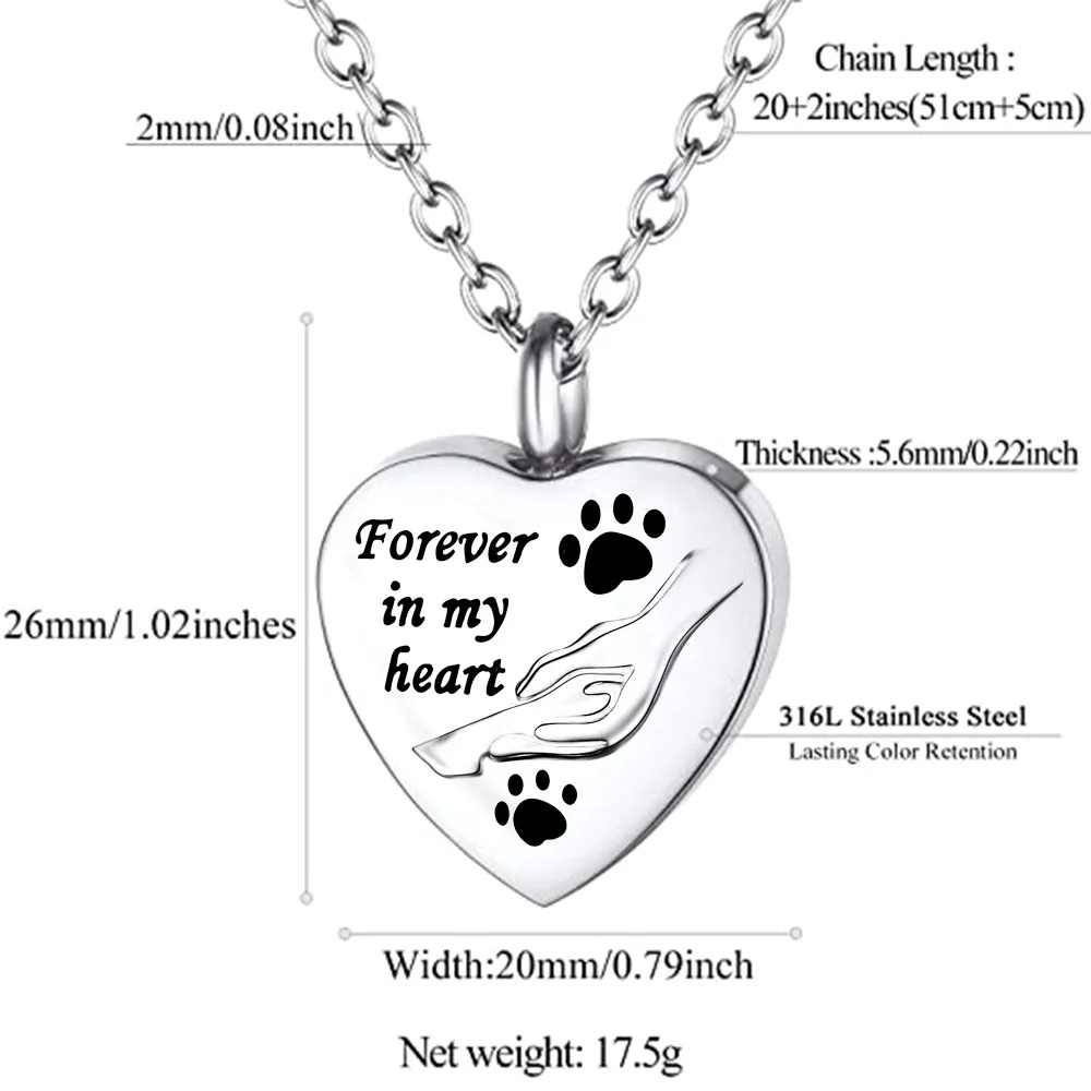 Forever in my heart - Cremation heart pet memorial pendant new engraved ashes necklace custom pet keepsake jewelry