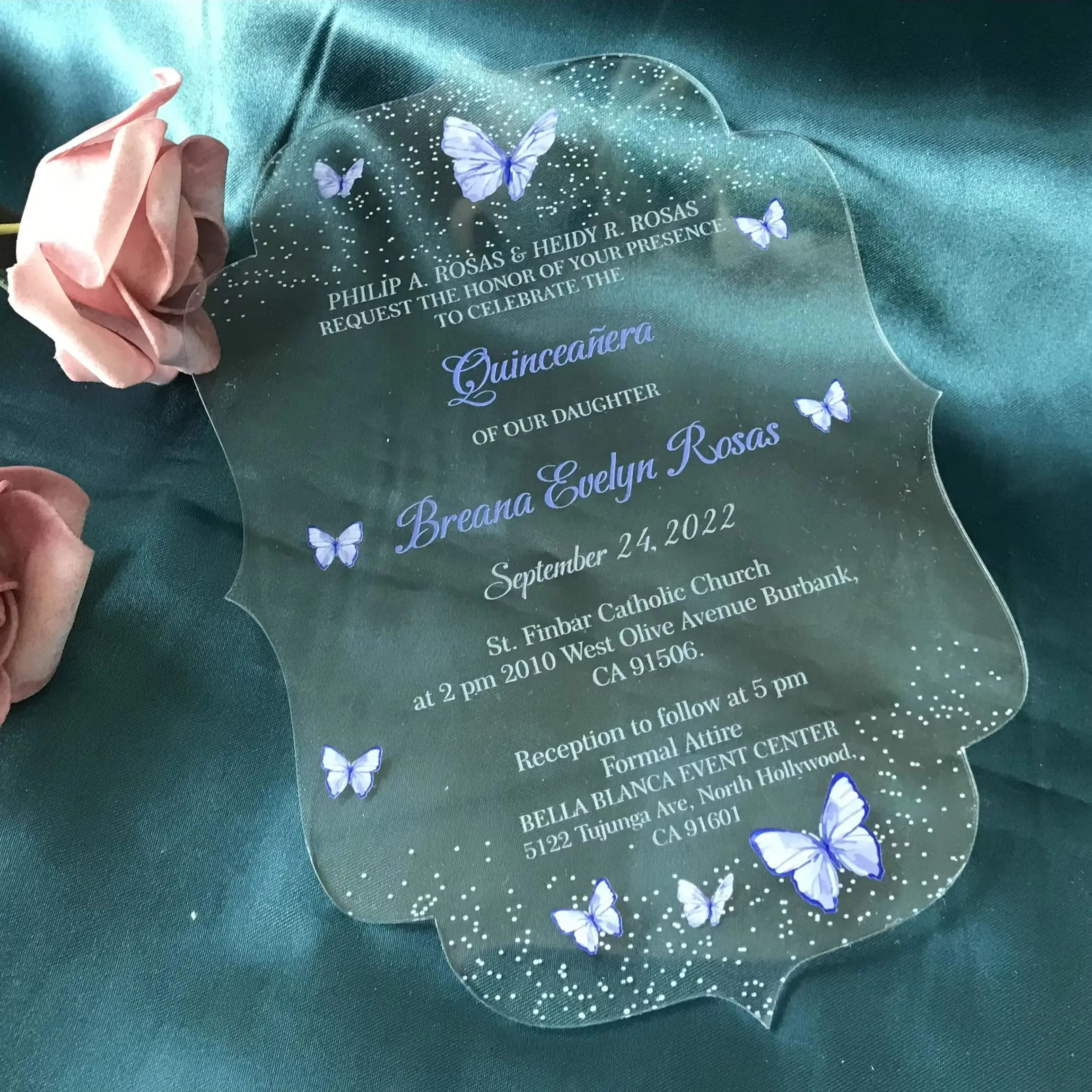 Custom Acrylic Birthday Invitation, Lavender Quinceanera, Sweet Butterfly Invitation,Transparent, Liliac Color, 10Pcs