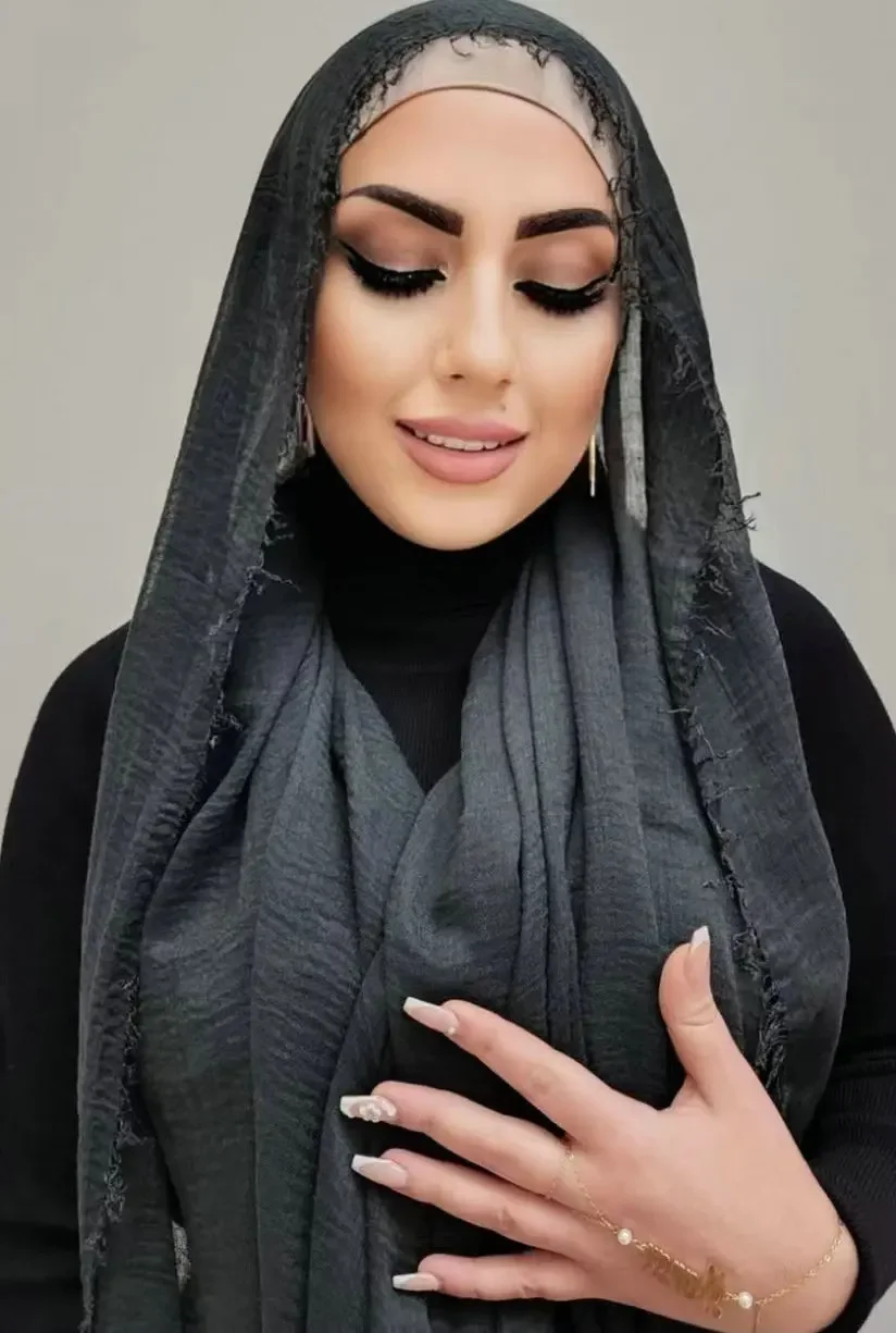 Crinkle Cotton Hijab Scarf Women Turban Big Size Muslim Shawl Plain Bandana Breathable Women\'s Shawls Foulard Hijab Hood Ramadan