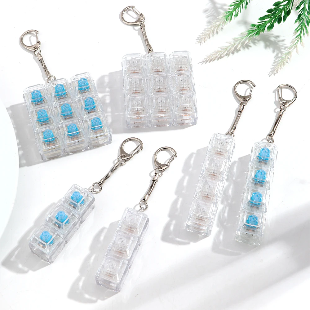 3/4/9 Keys Keyboard Keychain Stress-Relief Toys Clicking Keyboard Toy Keycap Keyring Jewelry Gifts for Friends