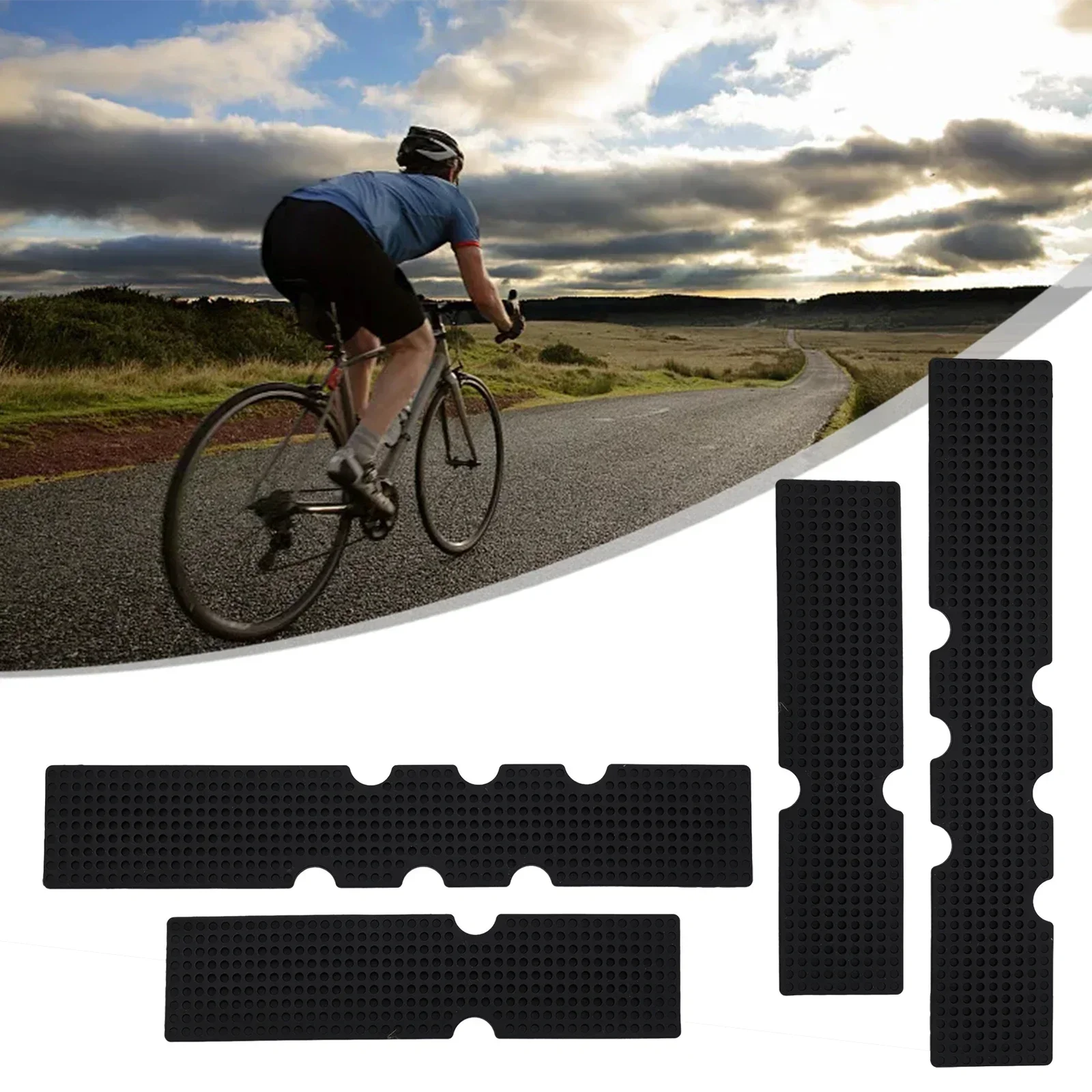 1 Handlebar Tape Shock Absorption 200/145x35x2.5mm 4pcs Bicycle Anti Shock Long/Short Replacement Silica Gel Black Insert Pad