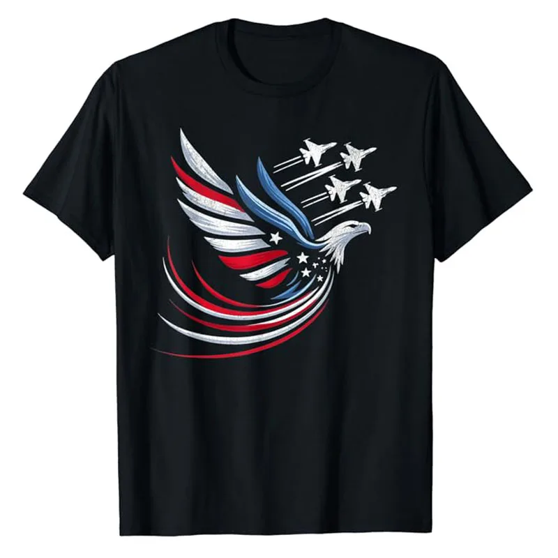 

Patriotic Red Blue USA Flag Fighter Jets 4th of July T-Shirt Eagle Freedom Flight Independence Day American Pride Patriotic Tee