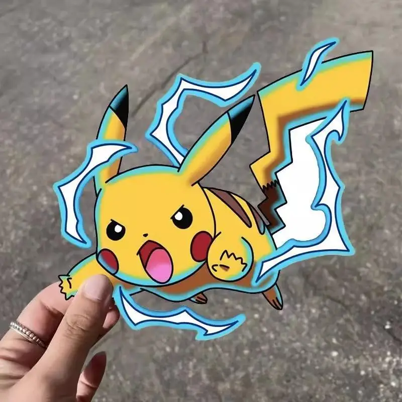 Cartoon Fun Pokemon Pikachu Lightning Car Sticker Electric Vehicle Motorcycle Body Decal Waterproof Sticker