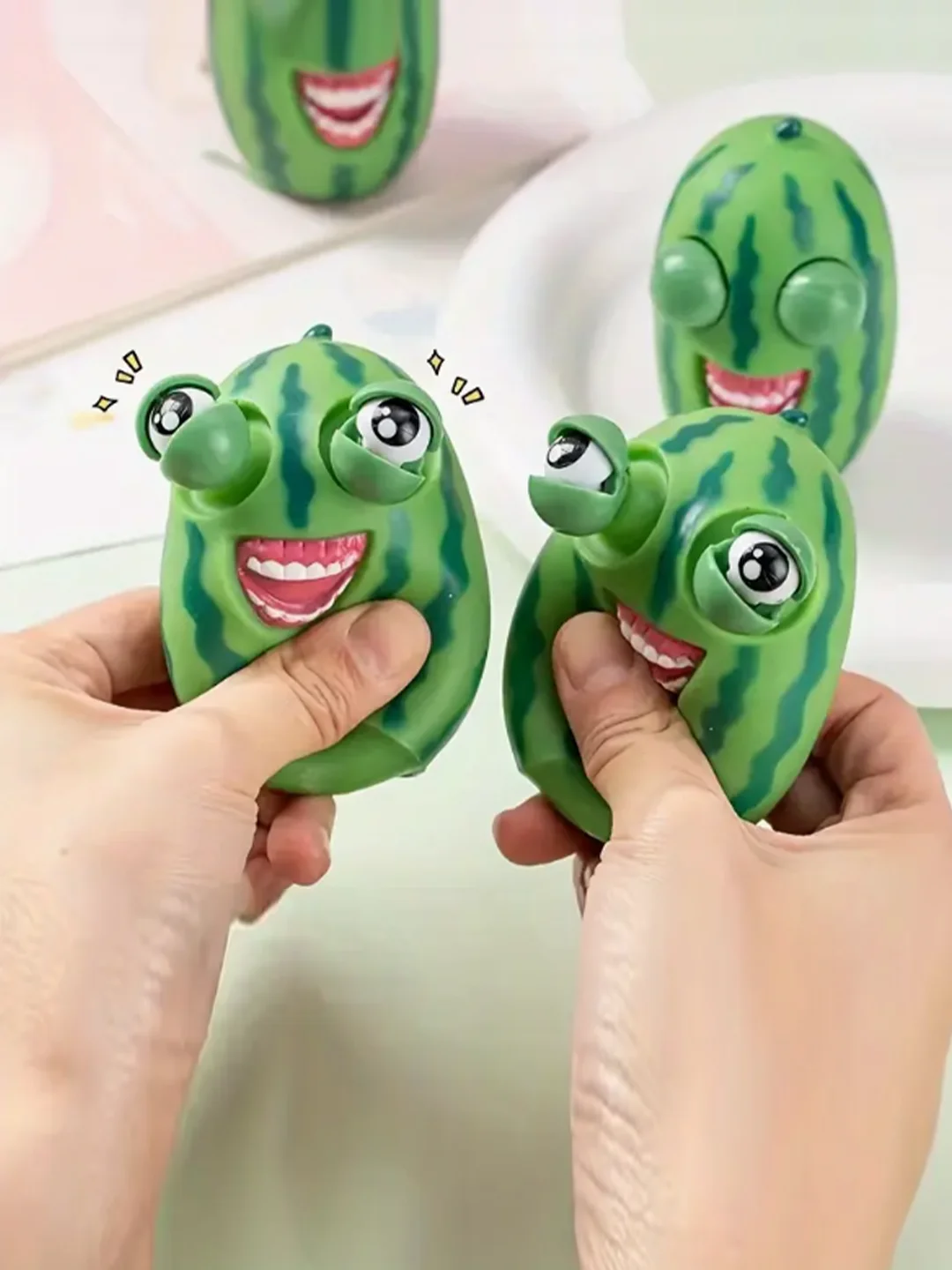 Aereo 2D, Ridere Fuori Forte Divertente Occhio Rimbalzante Anguria Rilassamento Giocattolo Antistress - Gomma Resistente, Verde, Stile Classico, Nove