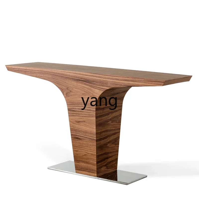 Yjq Console Modern Minimalist a Long Narrow Table Minimalist Stainless Steel Black Walnut Entrance Cabinet Aisle