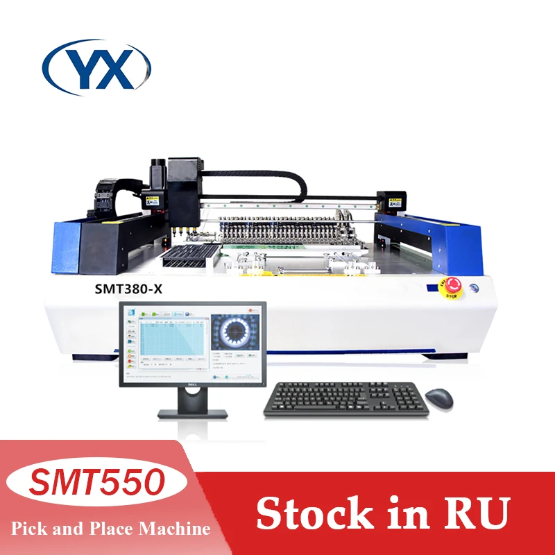 Voorraad in Rusland Gratis belasting in Rusland YX Hoge nauwkeurige 6-camera Desktop SMT Pick and Place Machine SMT380-X voor PCB-ontwikkeling