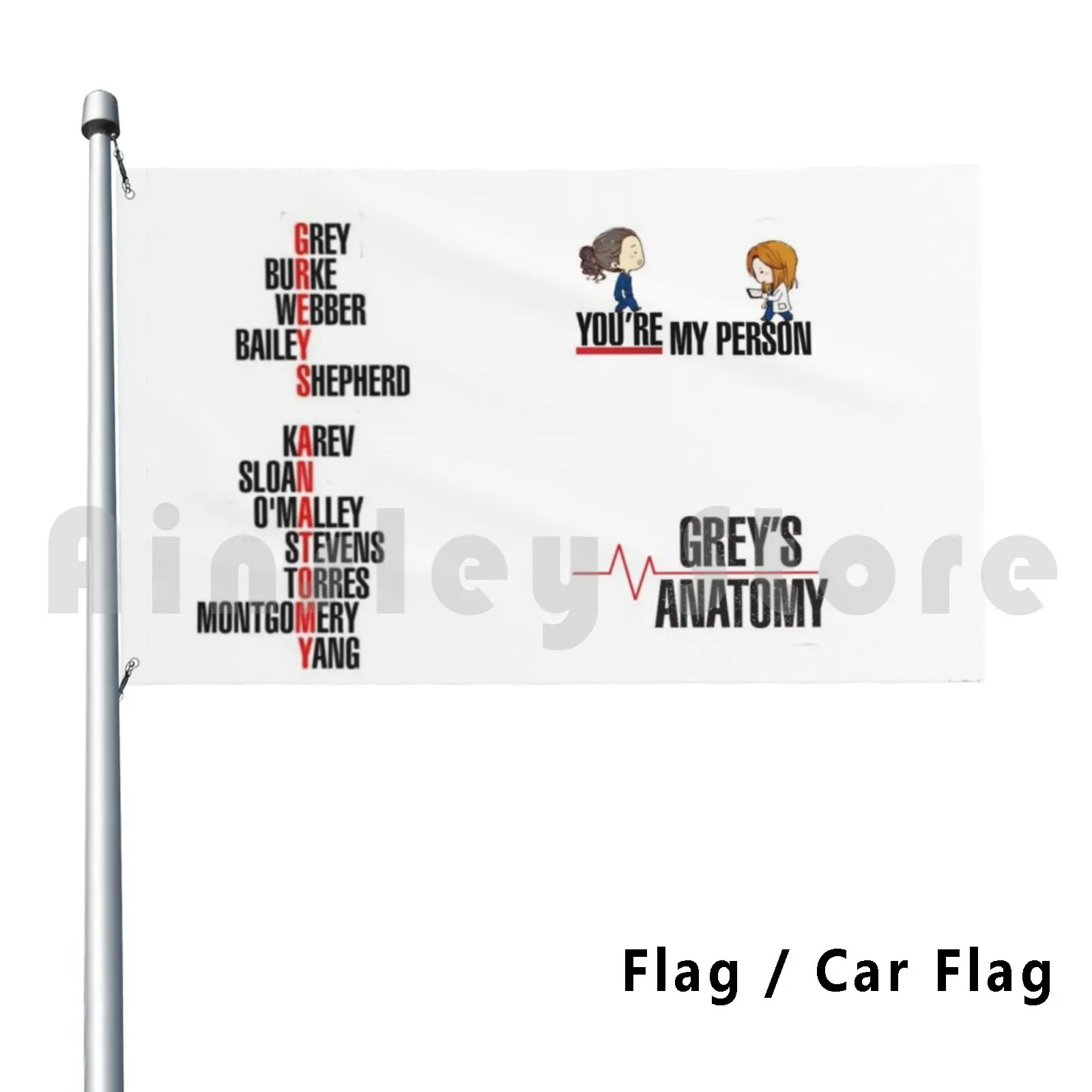 علم السيارة للديكور الخارجي باللون الرمادي، علم السيارة باللون الرمادي S Anatomy Derek Shepherd Meredith Gray Twisted Sisters You Re My Person