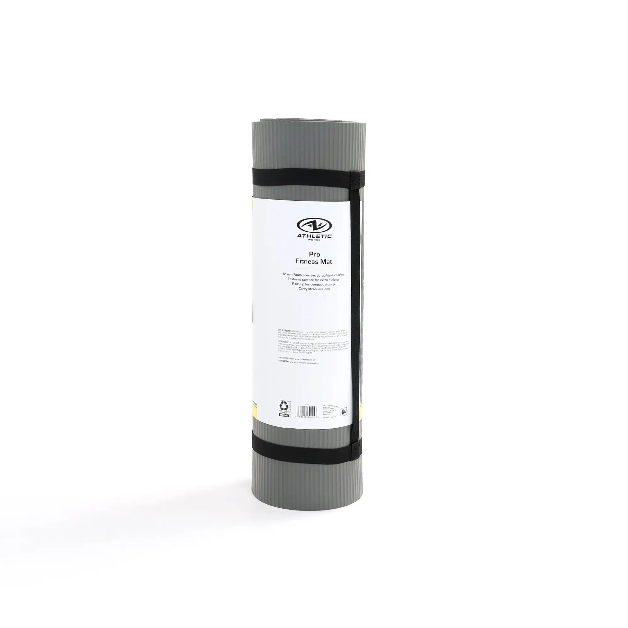 Estera de ejercicios de 12 mm, color gris espuma, con correa de transporte, tamaño: 72 pulgadas x 23,5 pulgadas x 12 mm