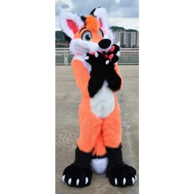 Orange Husky Fox Dog Mascot Costume Black White Fursuit Plush Husky Cosplay Halloween Birthday Party Commercial Performance