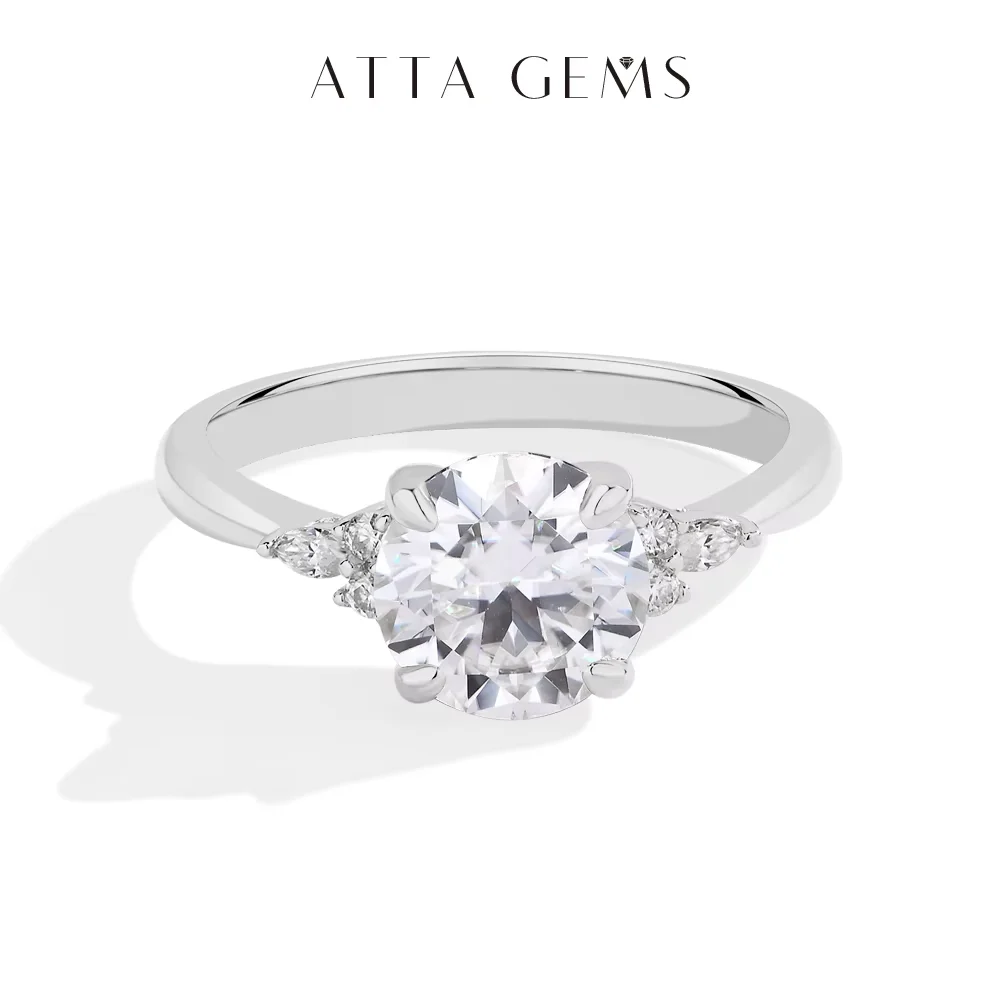 

ATTAGEMS Круглая огранка 2,0 карата Муассанит Кольца для женщин Твердые 10 К 14 К 18 К Au5885 Золото Обручальные свадебные украшения с сертификатом GRC