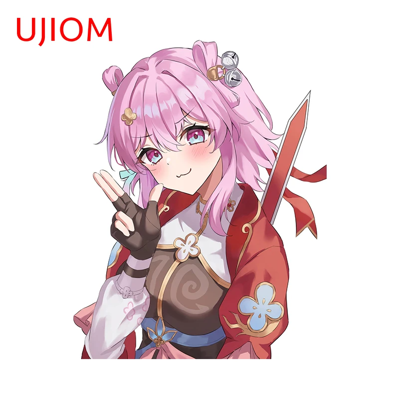 UJIOM 13cm × 10.3cm Chibi Honkai Star Rail March 7th Wall Sticker Pink Hair Girl Switch Panel Decor Decals Simple Wallpapers