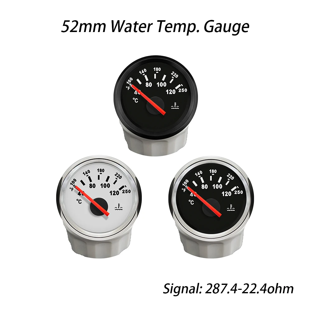 Rhaxel 52mm Water Temperature Meter 40-120℃ Temp Gauge with Backlight 12Volts 24V for Car Truck Vans Yachts RV Vessels