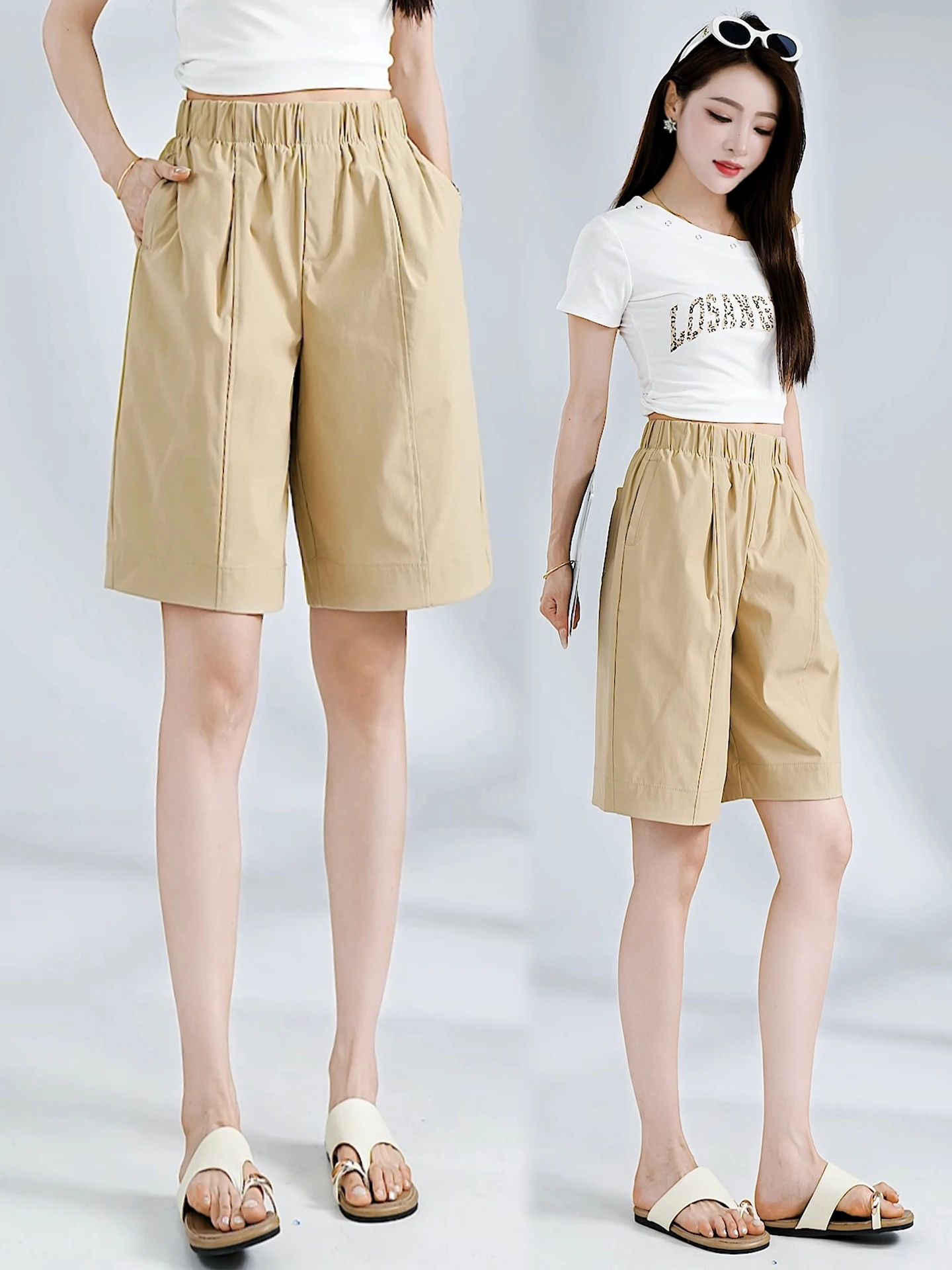 

Casual Wide Leg Short Pants Women's Summer Thin Elastic High Waist Loose Midi Pants Outdoor Wear Floral Pants Breathable Cool...