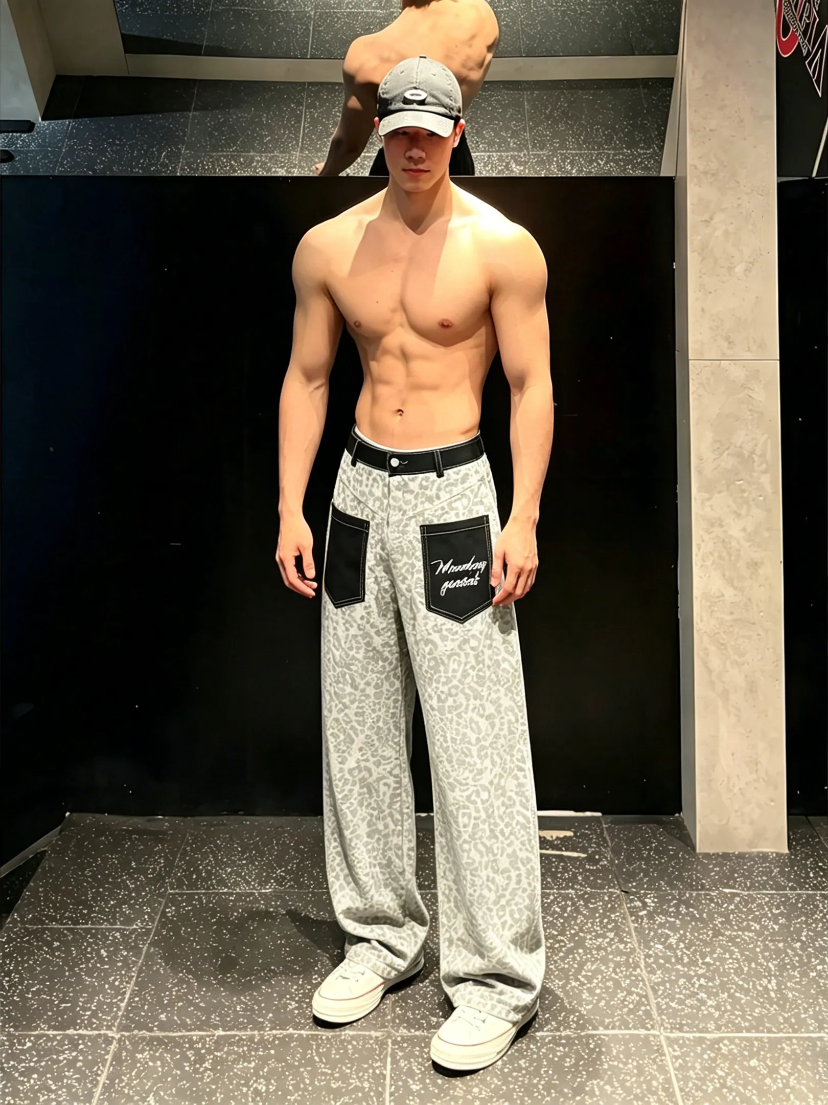 American Retro Leopard Print Men's Jeans Spring Summer Autumn High Waist Wide Leg Casual Long Trousers Pocket Knife 