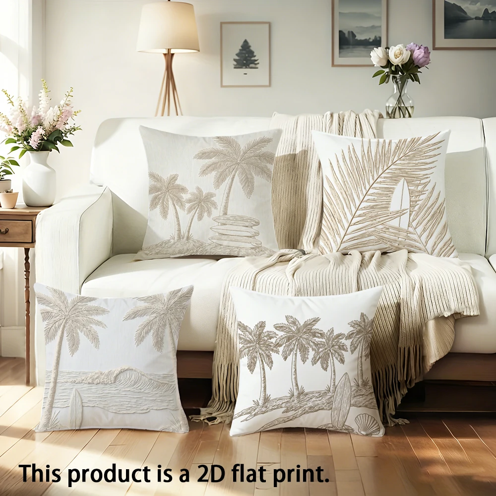 1pc  Coastal Tropical Throw Pillow Covers with Palm Tree Surfboard Beach Designs