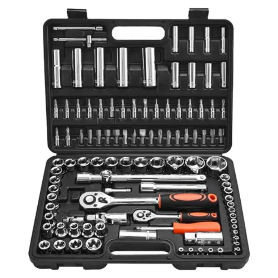 

Socket Set 108 Pieces 1/4 and 1/2 inch Drive Socket and Ratchet Set Metric Size from 4 to 32 mm Mechanic Tool Kit with Bits Acc
